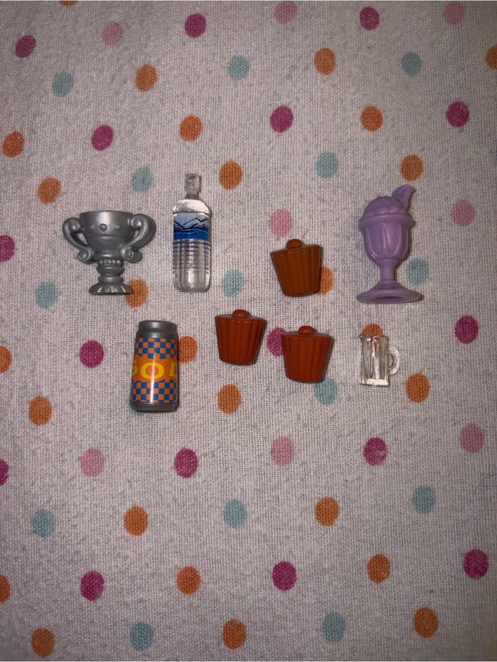 Barbie Doll Food & Drink Accessory Lot Trophy Water Bottle Soda Cupcakes